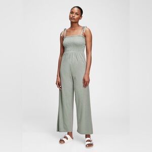 GAP Moss Green Tie Straps Smocked Wide Leg Jumpsuit